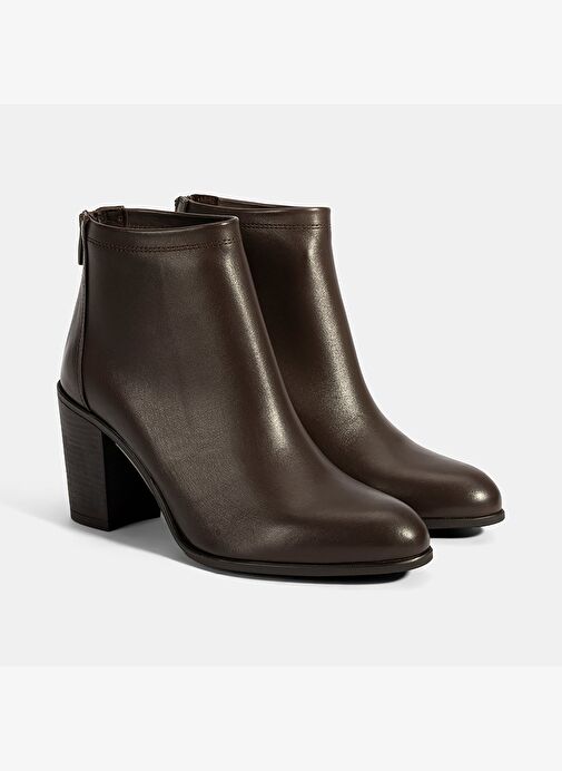 Kadın Kahve Kalın Topuklu Deri Bot - Görsel 2