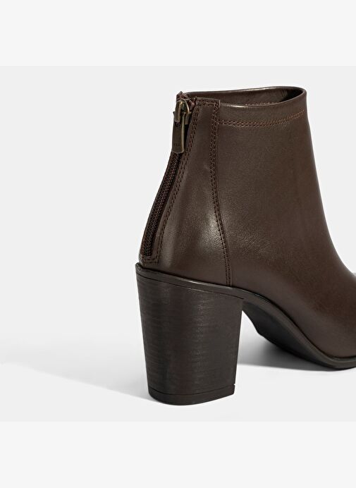 Kadın Kahve Kalın Topuklu Deri Bot - Görsel 7