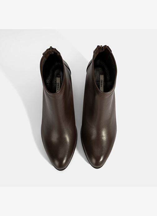 Kadın Kahve Kalın Topuklu Deri Bot - Görsel 8