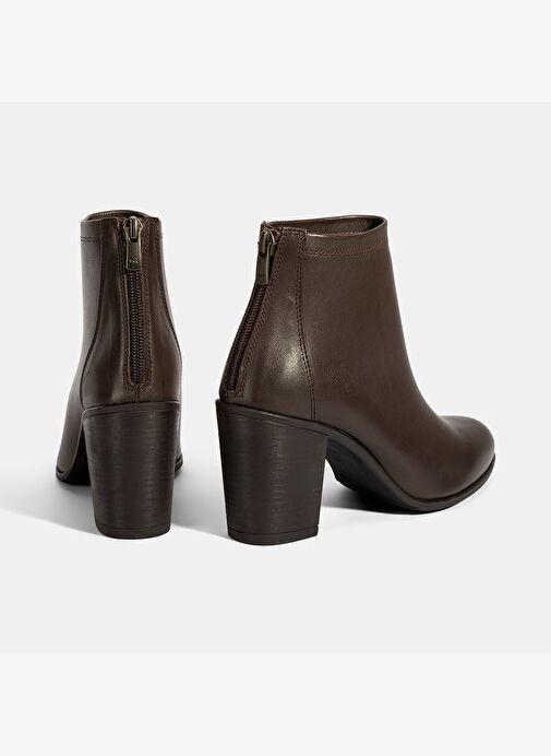 Kadın Kahve Kalın Topuklu Deri Bot - Görsel 9