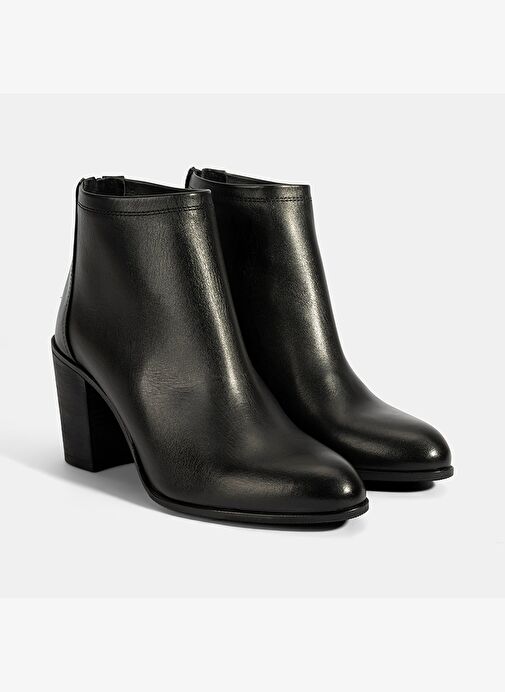Kadın Siyah Kalın Topuklu Deri Bot - Görsel 2