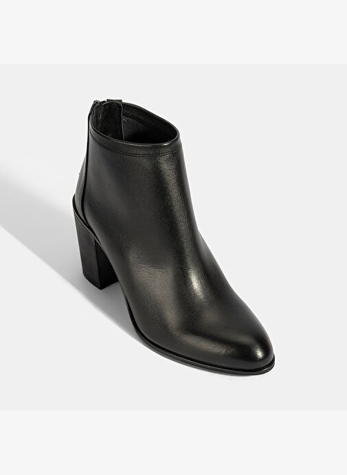 Kadın Siyah Kalın Topuklu Deri Bot - Görsel 6