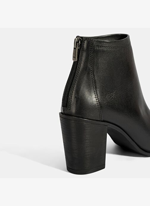 Kadın Siyah Kalın Topuklu Deri Bot - Görsel 7