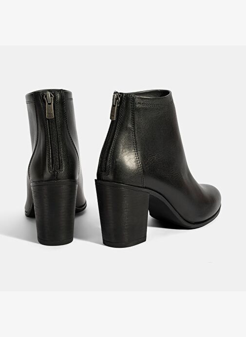Kadın Siyah Kalın Topuklu Deri Bot - Görsel 9