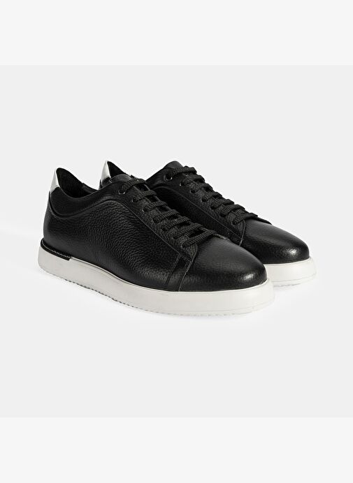 Erkek Siyah Bağcıklı Deri Sneaker - Görsel 2