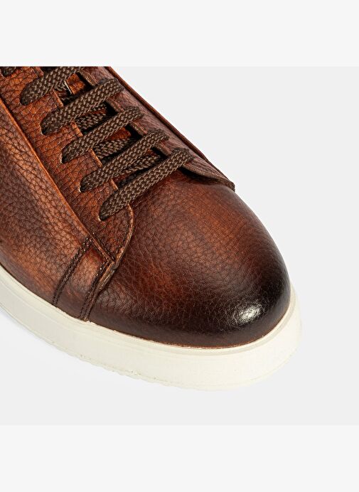 Erkek Taba Bağcıklı Deri Sneaker - Görsel 7