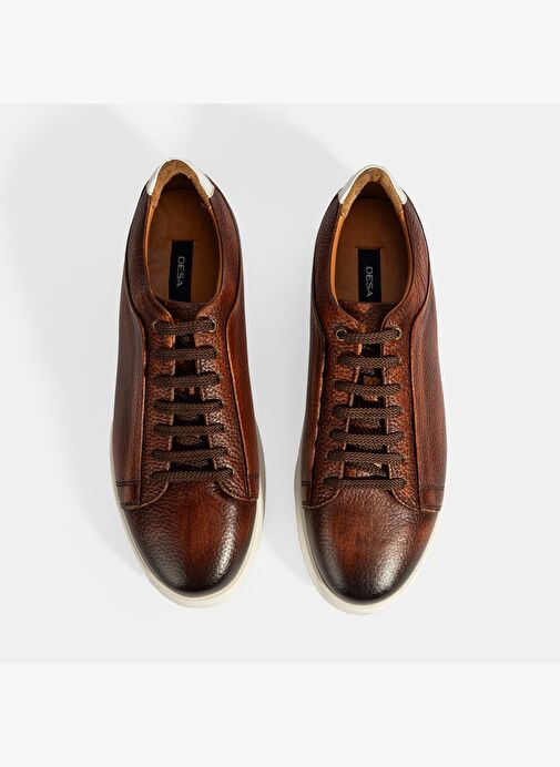 Erkek Taba Bağcıklı Deri Sneaker - Görsel 8