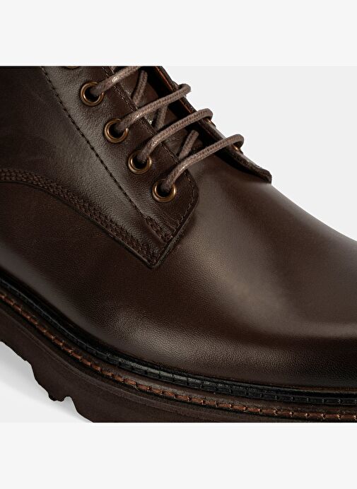 Erkek Kahve Bağcıklı Deri Postal Bot - Görsel 7