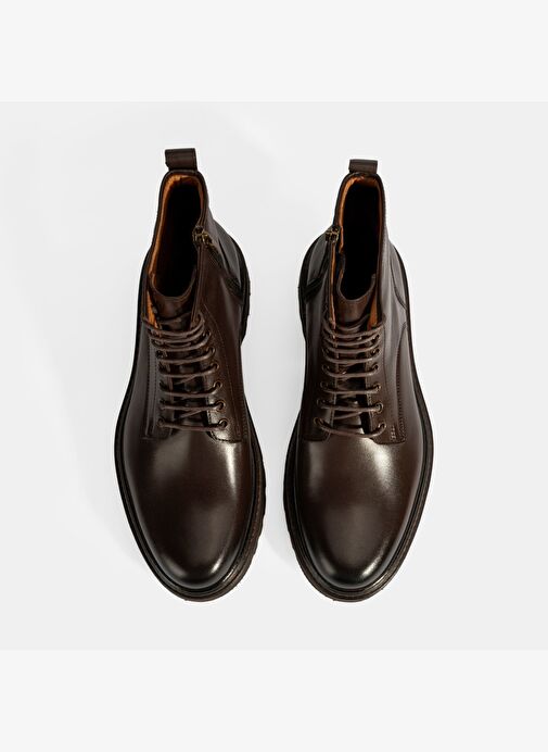 Erkek Kahve Bağcıklı Deri Postal Bot - Görsel 8