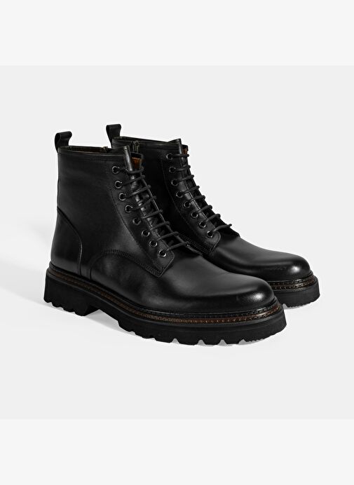 Erkek Siyah Bağcıklı Deri Postal Bot - Görsel 2