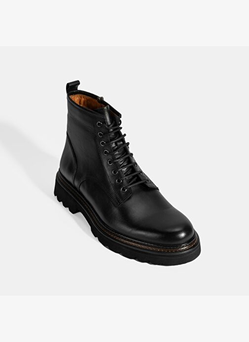 Erkek Siyah Bağcıklı Deri Postal Bot - Görsel 6