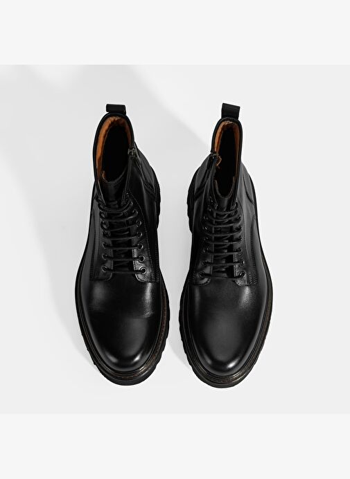 Erkek Siyah Bağcıklı Deri Postal Bot - Görsel 8