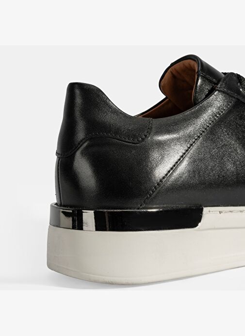 Erkek Siyah Bağcıklı Deri Sneaker - Görsel 7