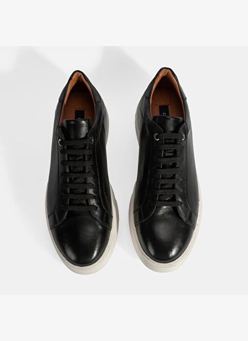 Erkek Siyah Bağcıklı Deri Sneaker - Görsel 8