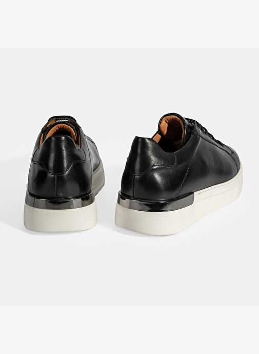 Erkek Siyah Bağcıklı Deri Sneaker - Görsel 9
