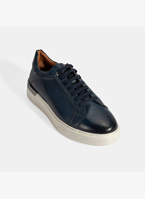 Erkek Lacivert Bağcıklı Deri Sneaker - Görsel 6