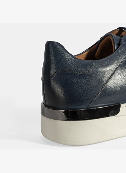 Erkek Lacivert Bağcıklı Deri Sneaker - Görsel 7