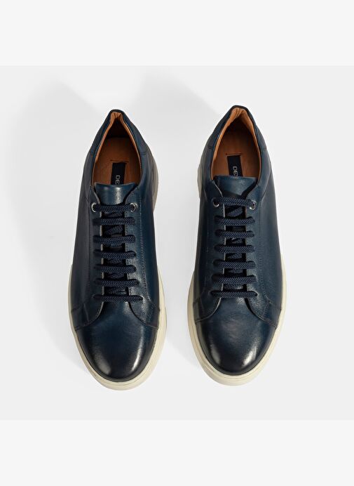 Erkek Lacivert Bağcıklı Deri Sneaker - Görsel 8