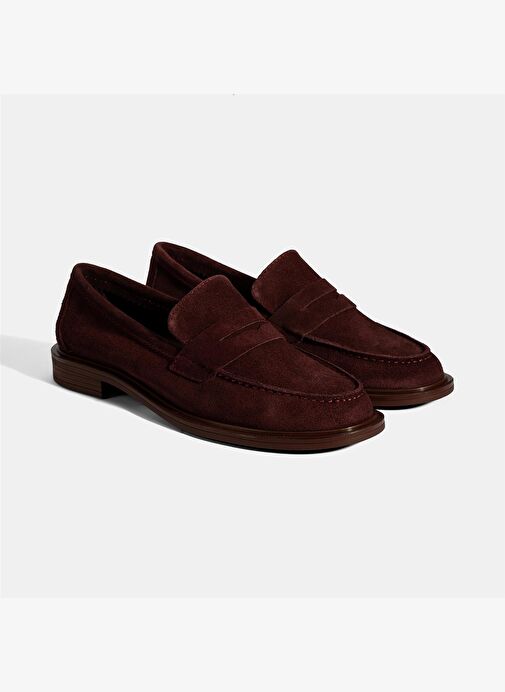 Kadın Bordo Süet Loafer - Görsel 2