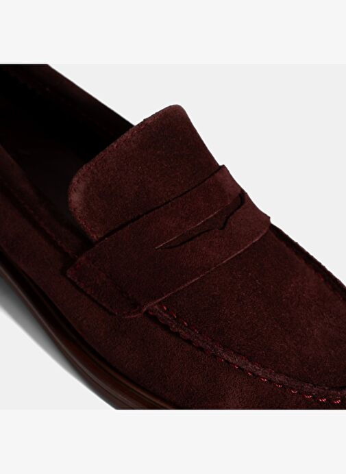 Kadın Bordo Süet Loafer - Görsel 7