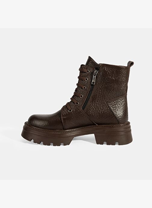 Kadın Kahve Bağcıklı Deri Postal Bot - Görsel 4