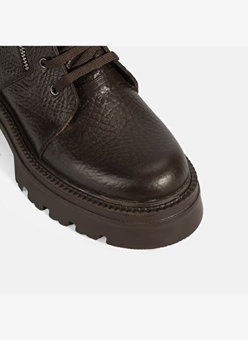 Kadın Kahve Bağcıklı Deri Postal Bot - Görsel 5