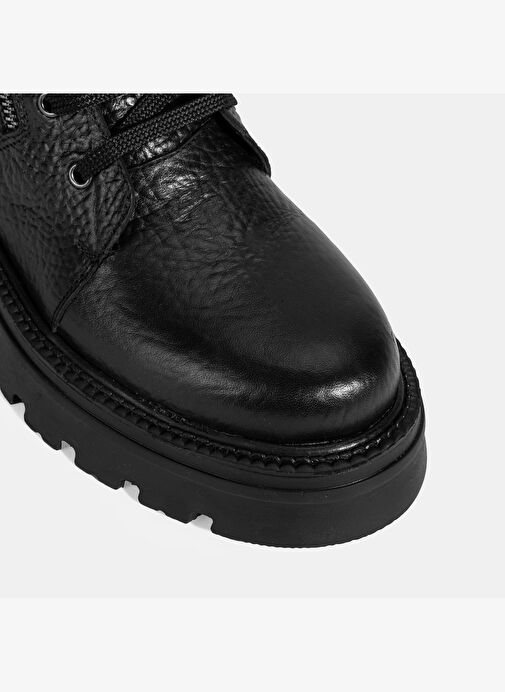 Kadın Siyah Bağcıklı Deri Postal Bot - Görsel 7