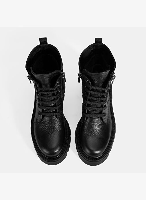 Kadın Siyah Bağcıklı Deri Postal Bot - Görsel 8