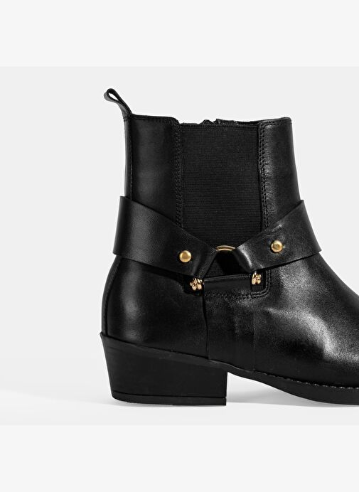 Kadın Siyah Lastik Detaylı Deri Bot - Görsel 7