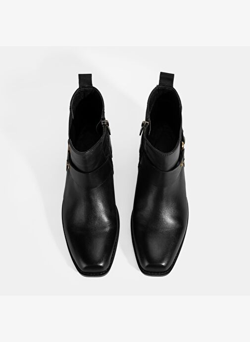 Kadın Siyah Lastik Detaylı Deri Bot - Görsel 8