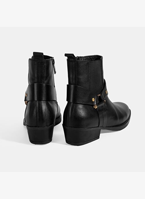 Kadın Siyah Lastik Detaylı Deri Bot - Görsel 9