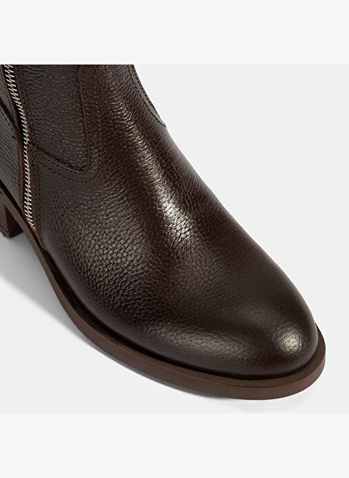 Kadın Kahve Fermuarlı Deri Topuklu Bot - Görsel 7