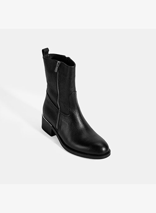 Kadın Siyah Fermuarlı Deri Topuklu Bot - Görsel 6