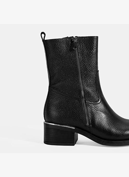 Kadın Siyah Fermuarlı Deri Topuklu Bot - Görsel 7