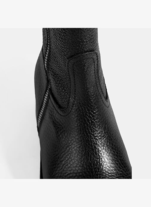 Kadın Siyah Fermuarlı Deri Topuklu Bot - Görsel 8
