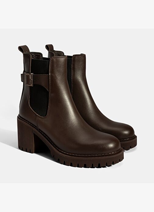 Kadın Kahve Metal Toka Detaylı Topuklu Bot - Görsel 2