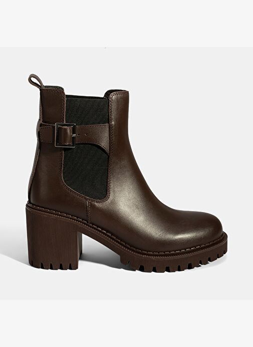 Kadın Kahve Metal Toka Detaylı Topuklu Bot - Görsel 3