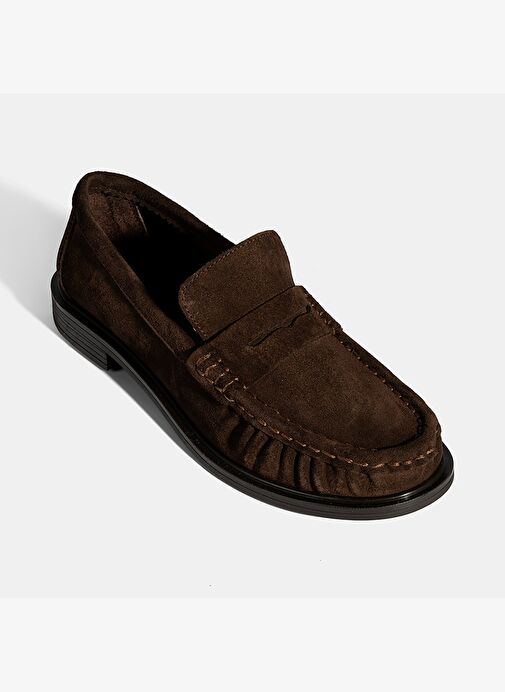 Kadın Kahve Süet Deri Loafer - Görsel 6