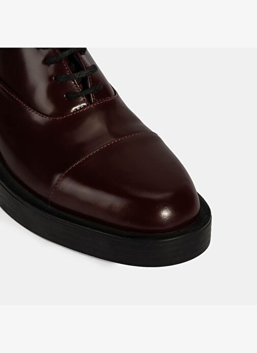 Kadın Bordo Bağcıklı Klasik Deri Ayakkabı - Görsel 7