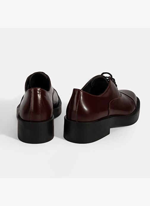 Kadın Bordo Bağcıklı Klasik Deri Ayakkabı - Görsel 9