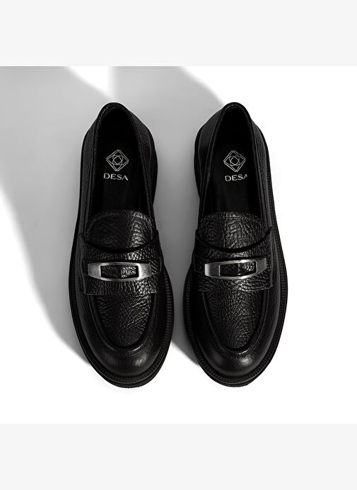 Kadın Siyah Toka Aksesuarlı Kalın Tabanlı Deri Loafer - Görsel 8