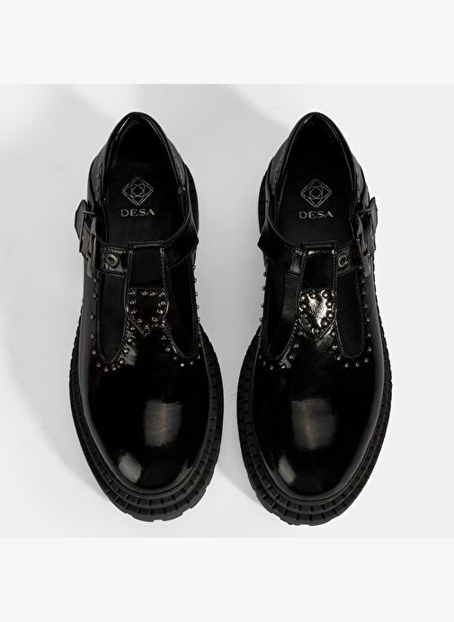 Kadın Siyah Zımba Detaylı T-Bant Rugan Ayakkabı - Görsel 8