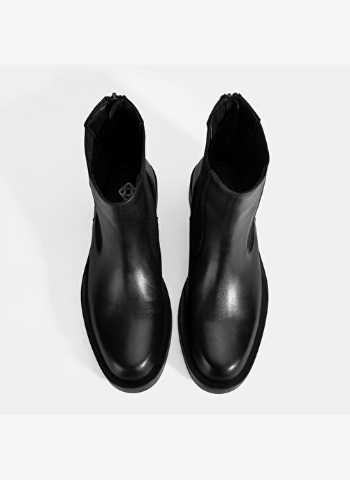 Kadın Siyah Lastikli Deri Chelsea Bot - Görsel 6
