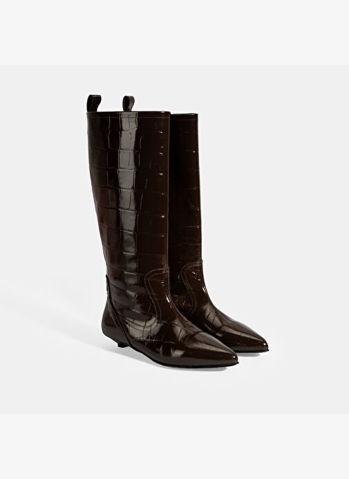 Desa Desa Kahverengi Kadın Kahve Kroko Baskılı İnce Topuklu Rugan Deri Çizme Bot | Boyner Kahverengi - 2. görsel