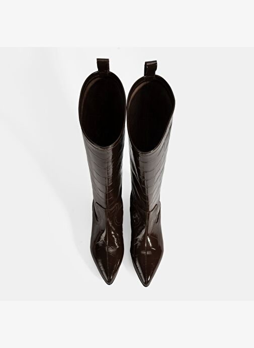 Desa Desa Kahverengi Kadın Kahve Kroko Baskılı İnce Topuklu Rugan Deri Çizme Bot | Boyner Kahverengi - 6. görsel