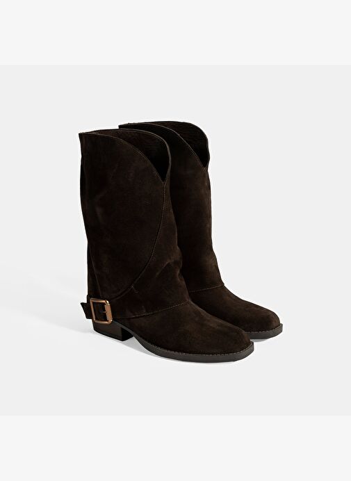 Kadın Kahve Katlama Detaylı Süet Bot - Görsel 2