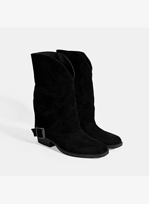 Kadın Siyah Katlama Detaylı Süet Bot - Görsel 2