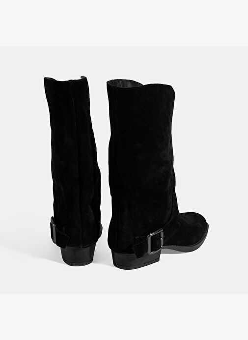 Kadın Siyah Katlama Detaylı Süet Bot - Görsel 5