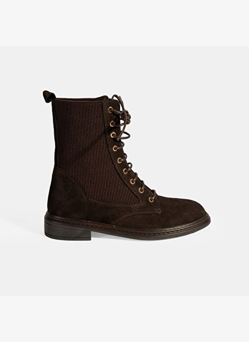 Kadın Kahve Lastik Detaylı Bağcıklı Süet Postal Bot - Görsel 3