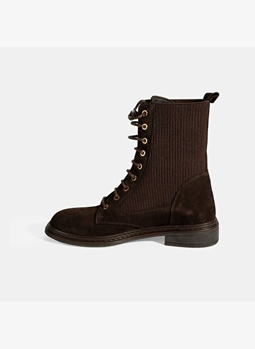 Kadın Kahve Lastik Detaylı Bağcıklı Süet Postal Bot - Görsel 4